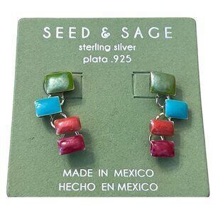 Seed & Sage Sterling Silver Post Danlge Turquoise Coral Earrings Mexico New